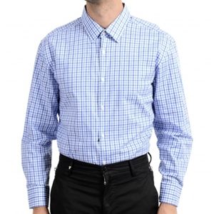 Hugo Boss Blue Marlow Slim Fit Plaid Long Sleeve Dress Shirt Size 16.5 / 42